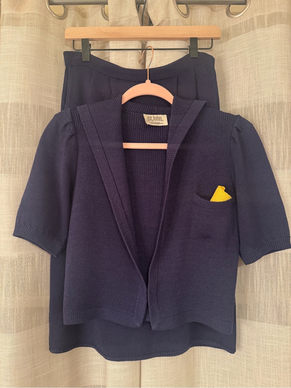 Vintage St. John for Saks Fifth Avenue two piece navy blue knit set